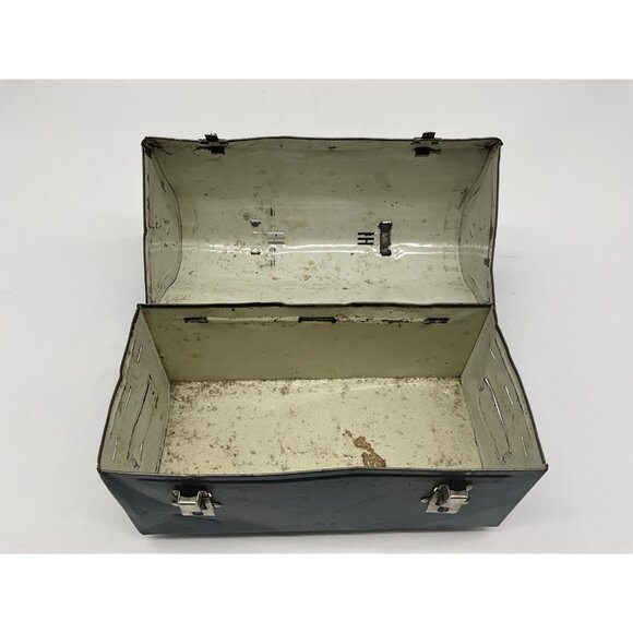 Vintage 1940's Era Dome Top Metal Lunch Box by American Thermos Bottle Co Blue. - Picture 15 of 16